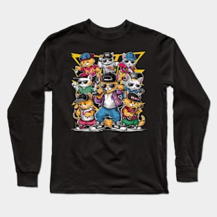 Cute cat gang with hand drawn cartoon. Hip Hop style Long Sleeve T-Shirt